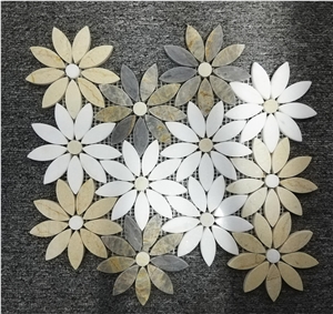 Crema Marfil Marble Daisy Mosaic Wall Tiles