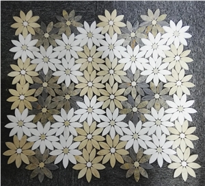 Crema Marfil Marble Daisy Mosaic Wall Tiles