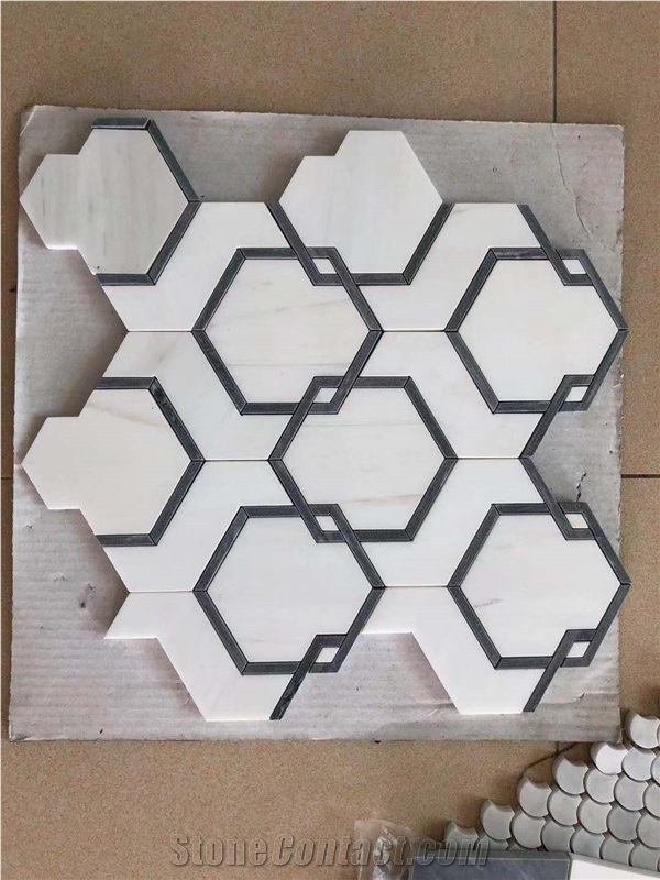 Calacatta Carrara Hexagon Marble Mosaic Tiles