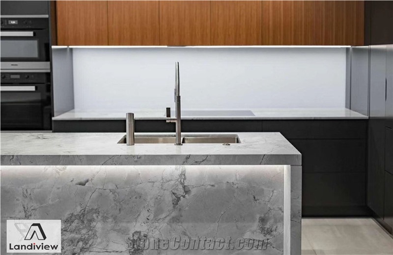 Classic White Quartzite Slabs for Kitchen Countertops Design