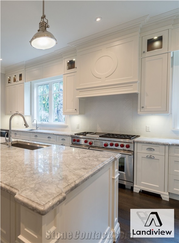 Classic White Quartzite Slabs for Kitchen Countertops Design