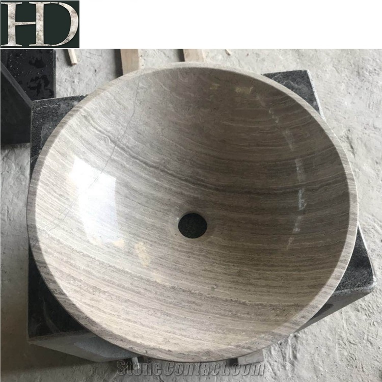 Chinese Wooden White Marble Sink Round Wash Basin