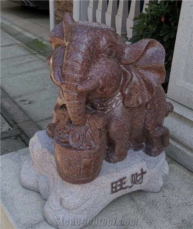 Top Red Granite Household Hotel Elephant Sculpture