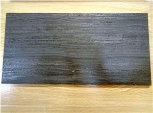 Leathered Finish Nero Seta Black Wood Marble Slabs