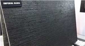 Leathered Royal Black Wood Marble Slabs Tiles