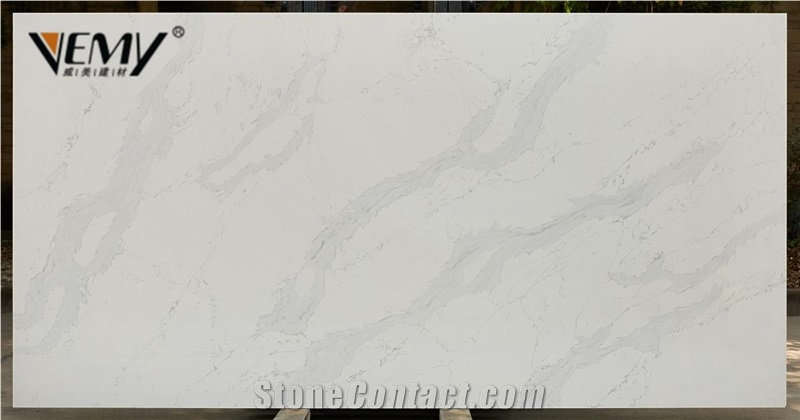 Natural Style Calacatta White Quartz Stone Slabs