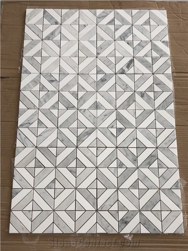 White Marble and Grey Marble Polished Mosaic Tile