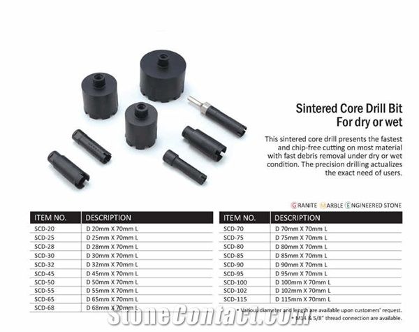 Sintered Core Drill Bit for Dry or Wet