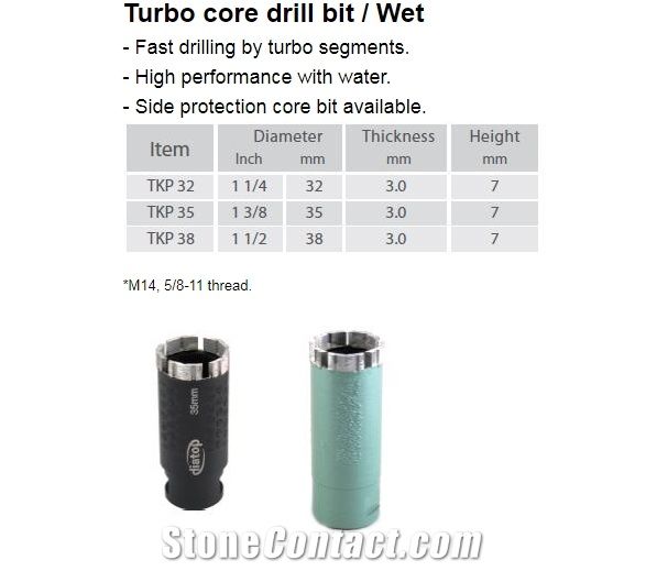 Turbo Core Drill Bit - Wet Drilling Bit