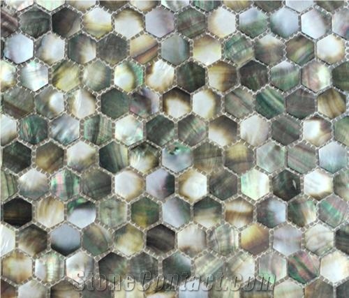 Hexagon Black Shell Pearl Mosaic Tile Ms1014