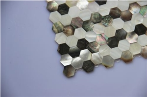 Hexagon Multi Colors White Shell Mosaics Tile