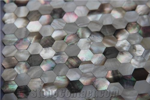 Hexagon Multi Colors White Shell Mosaics Tile