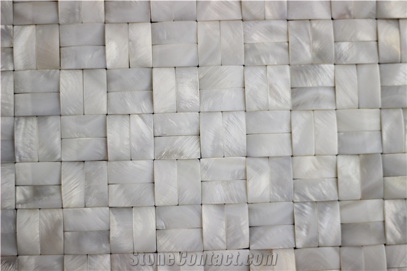 White 3d Shell Mosaic Tile Backsplash on Mesh