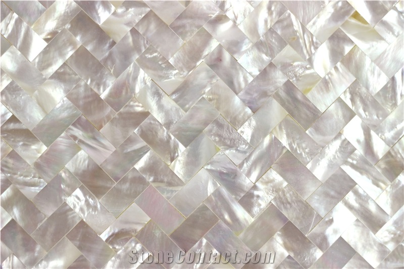 White Shell Herringbone Mop Seashell Mosaic Tile