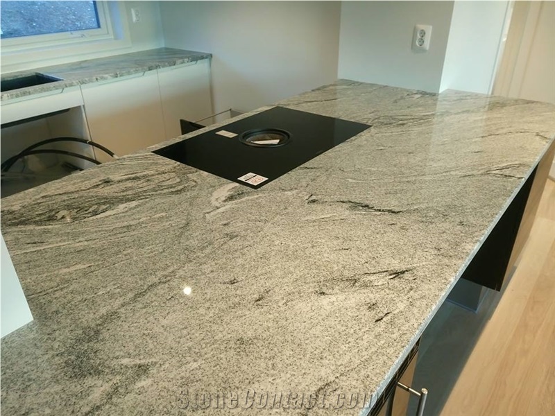 Viscont White Wavy Granite Kitchen Countertop