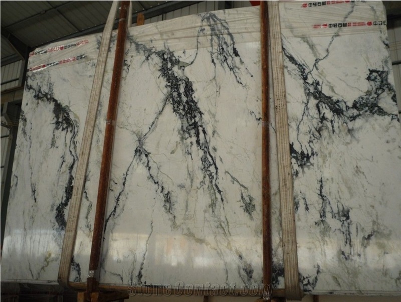 Clivia Green Veins White Marble Slab Bookmatch