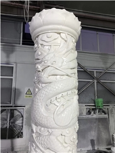 Chinese Style Marble Carving Column with Dragon Tripod
