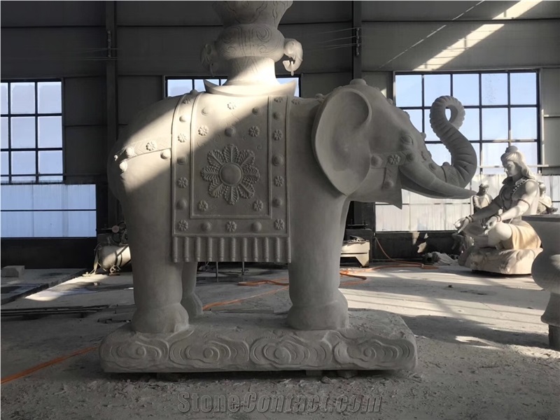 Hand Carved Marble Sculpture Garden Elephant