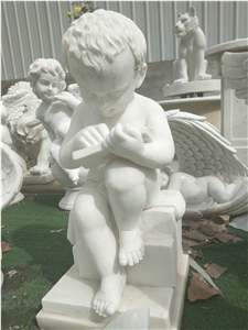 Handcarved Booking Baby White Marble Angel