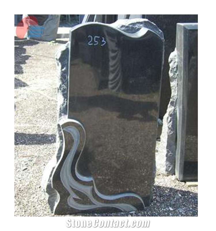 Black Granite Headstone with Pitched Back