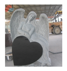 Black Granite Heart-Shaped Headstone with Angel