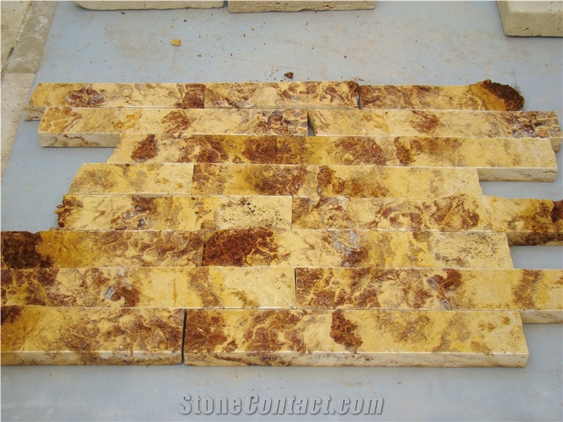 Yellow Travertine Split Surface Stone Veneer Wall Panel Tiles