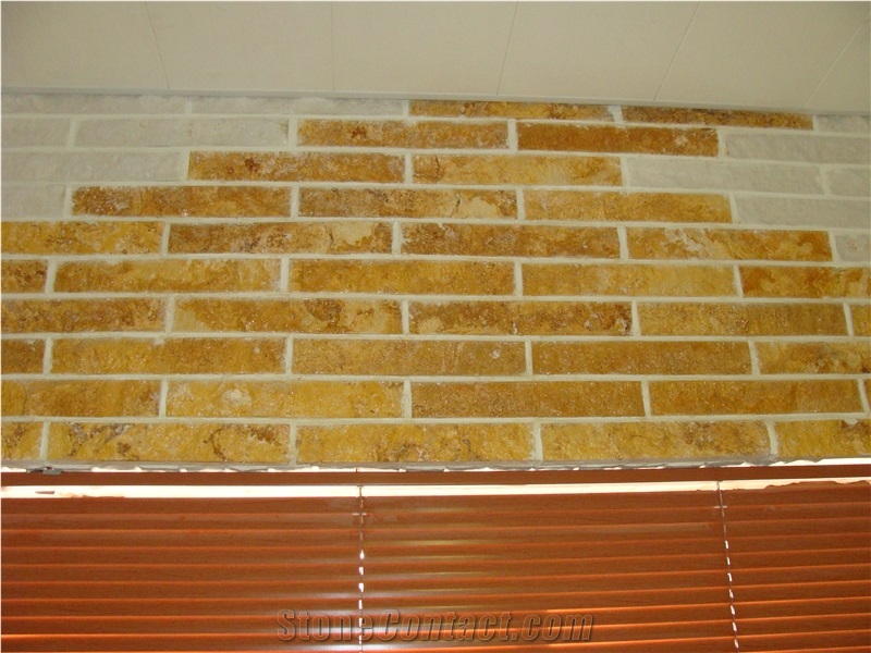 Yellow Travertine Split Surface Stone Veneer Wall Panel Tiles