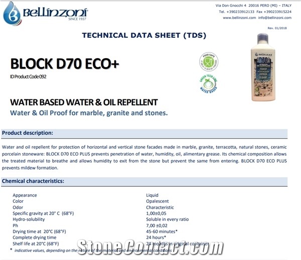 Bellinzoni Block D70 Eco+Water & Oil Proof for Marble, Granite and Stones