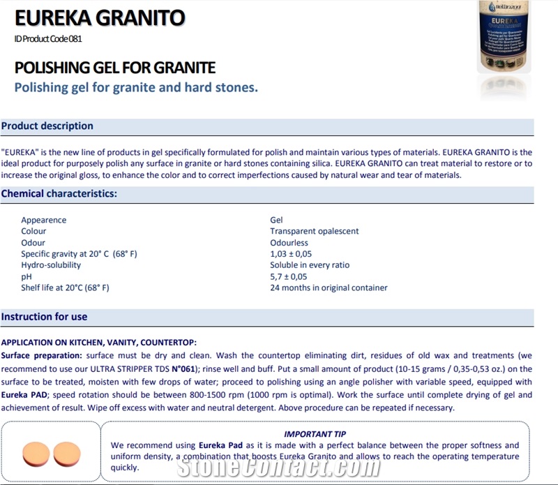 Bellinzoni Eureka Granite-Polishing Gel for Granite