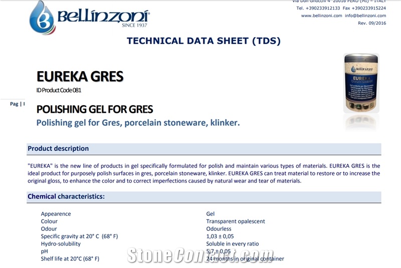 Bellinzoni Eureka Gres-Polishing Gel for Gres-Porcelain Surfaces