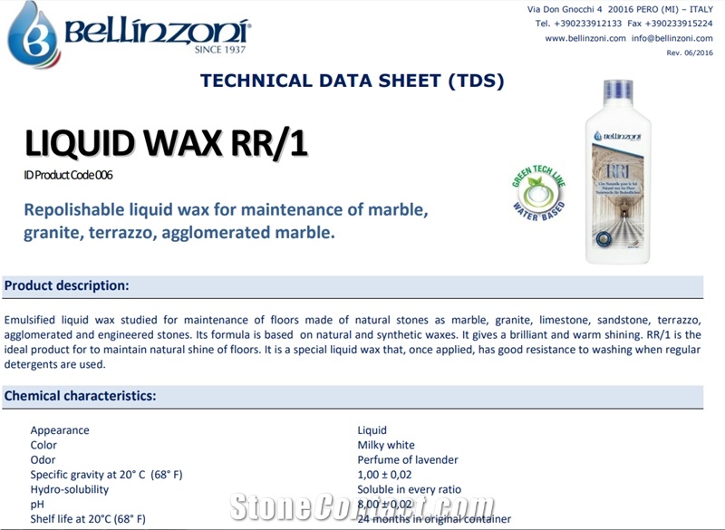 Bellinzoni Rr/1 Water-Based Liquid Wax for Floors