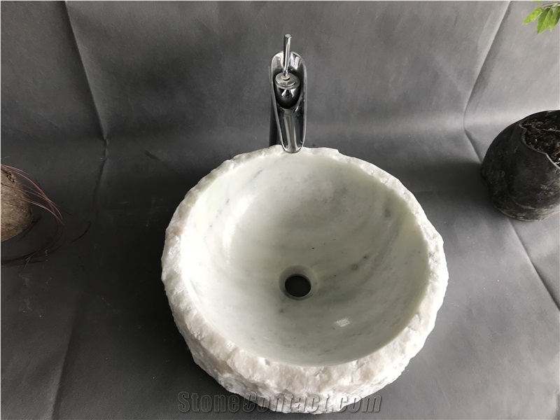 Cloudy White Marble Sink, Stone Washbasin