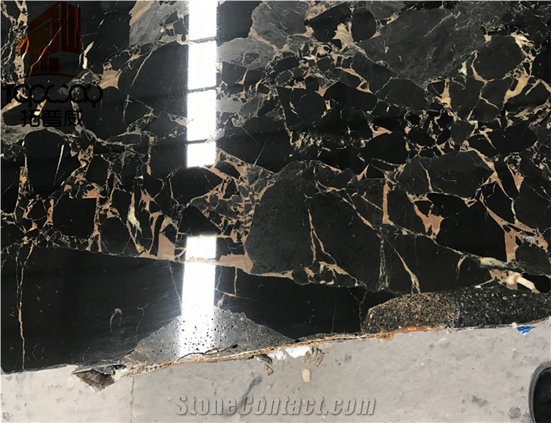 Chinese Nero Black Gold Flower Portoro Marble Slab