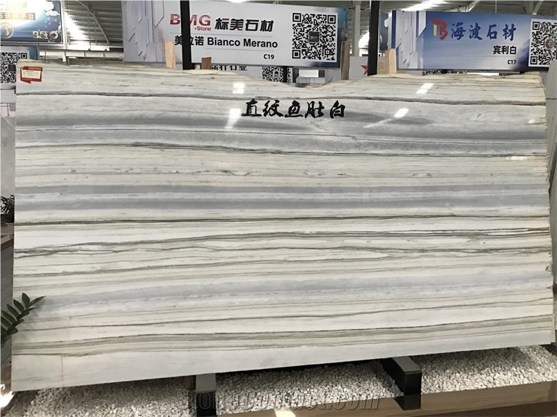 White Marble Slabs with Straight Black Grey Veins
