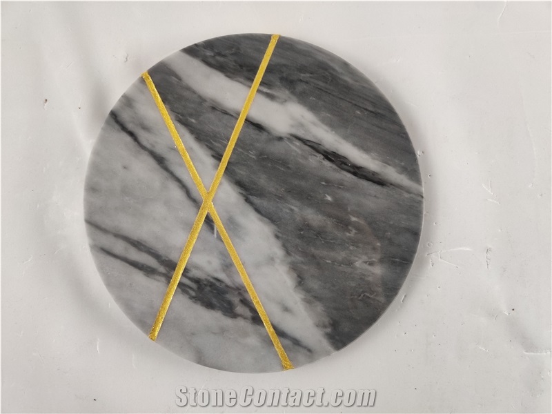 Carrara Grey Marble Round Trays for Home Decor