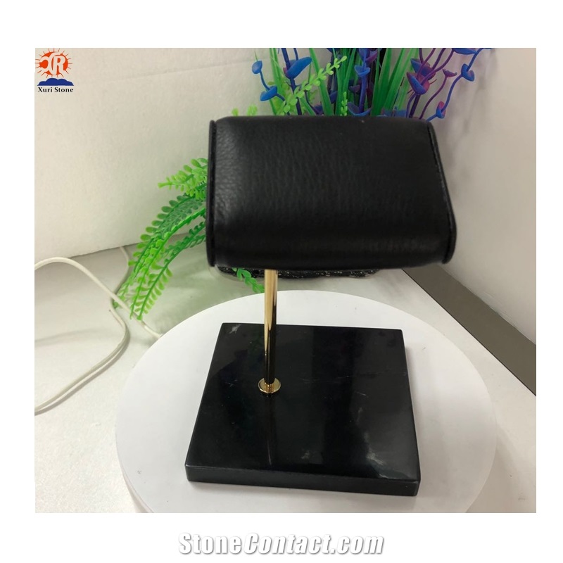 Black Marble Base Gold Metal for Watch Display