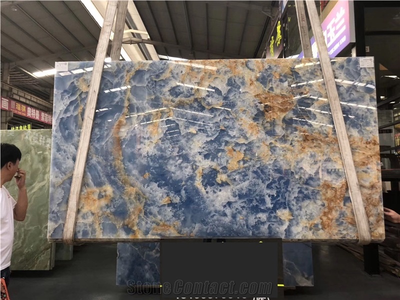 Persian Golden Blue Onyx Slabs Onice Azul Tiles from China ...