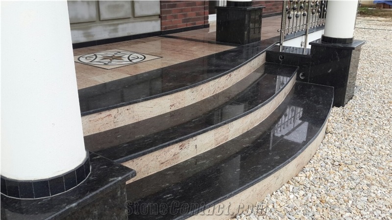 Shivakasi Ivory Granite Riser-Black Granite Steps Outdoor Front Yard Stairs