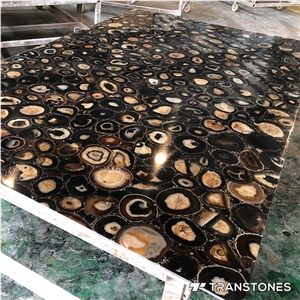Natural Brown Polished Agate Lobby Wall Panel