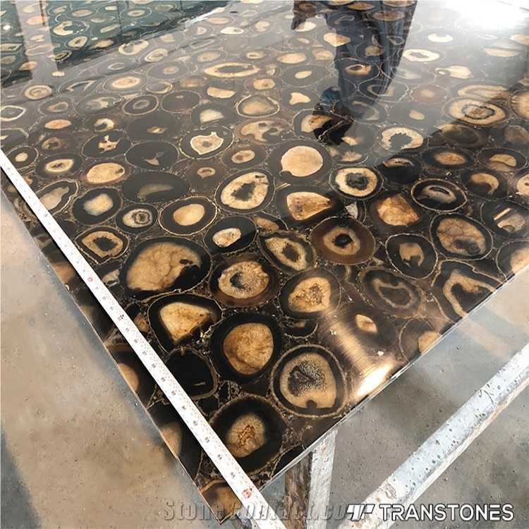 Natural Brown Polished Agate Lobby Wall Panel