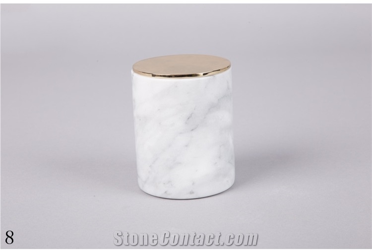 Cylinder Shape Marble Stone Tealight Candle Holder
