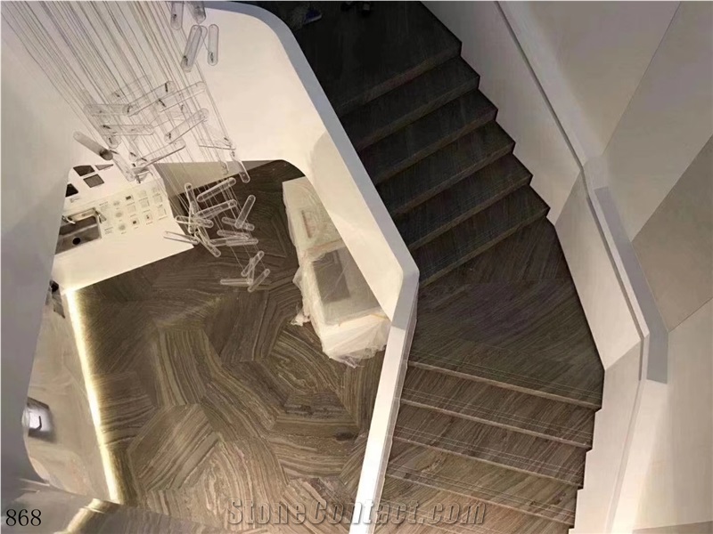 Kylin Wooden Grain Brown Marble Stairs & Treads