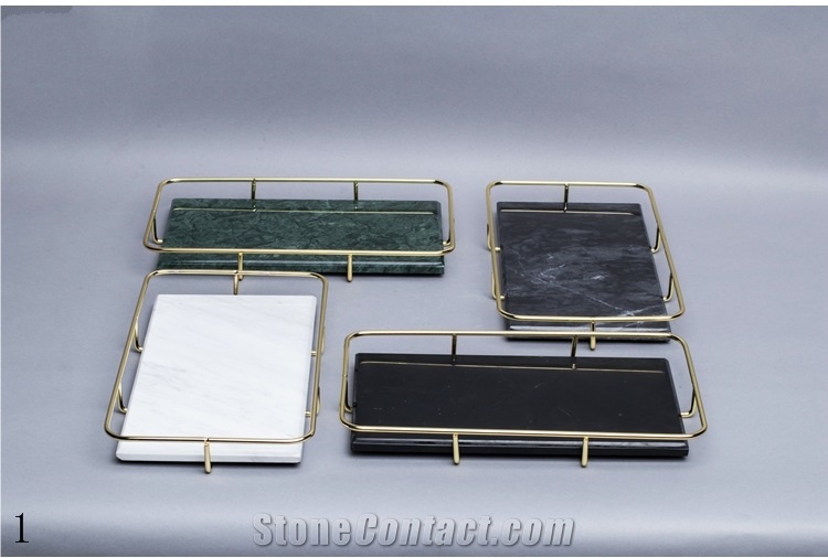 Natural Marble Metal Frame Tray Jewelry Accessorie