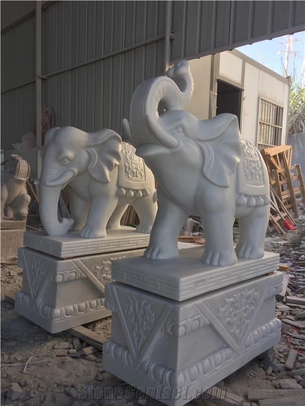Pure White Marble Elephant Stone Sculpture Outside
