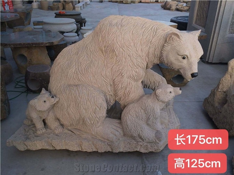 Yellow Granite Animal Sculpture Bear Carving
