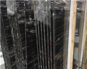 Polished Ink Black Marble Slabs