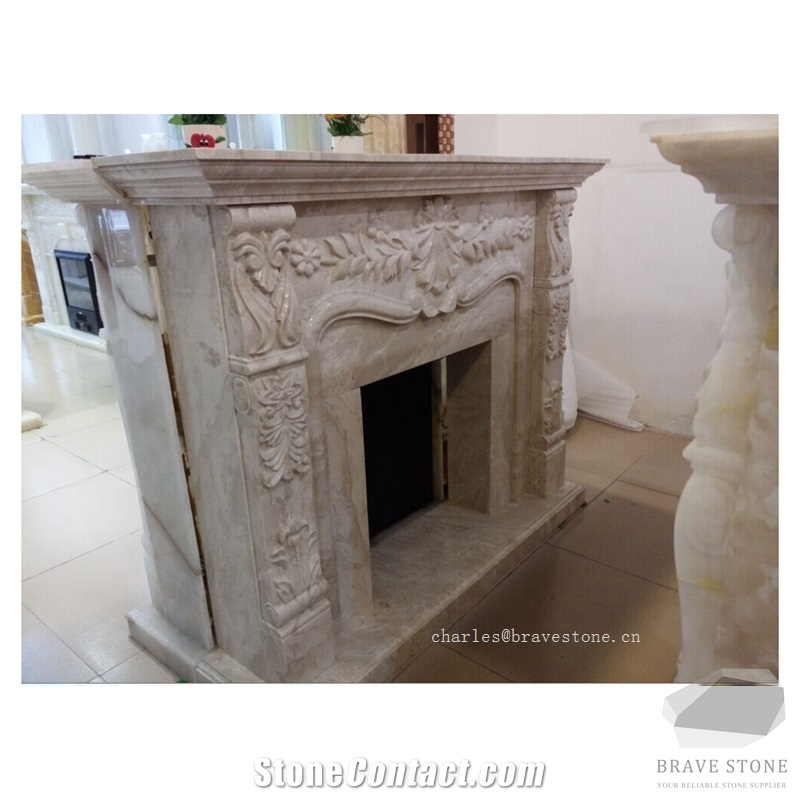 Amasya Antique Beige Marble Fireplace