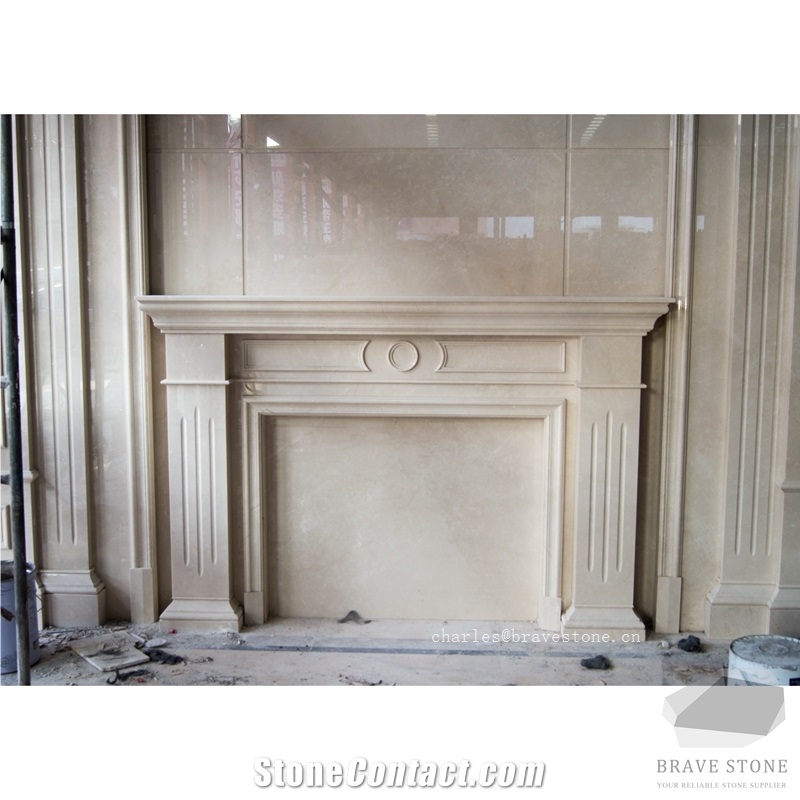 Victory Beige Marble Tile Fireplace Surround Cladding