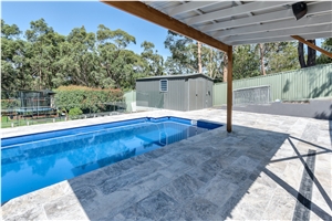Silver Blue Travertine Pool Terrace Pattern