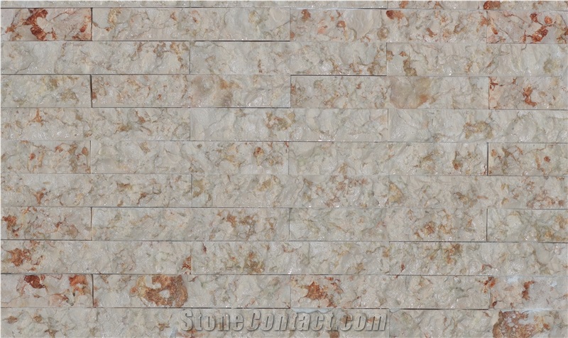 Pink and White Travertine Split Face Stone Feature Wall Panels